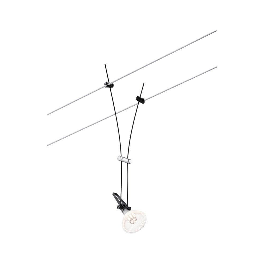 CorDuo Seilsystem Comet Einzelspot Schwarz-Matt Dimmbar an Seilsystem montiert.