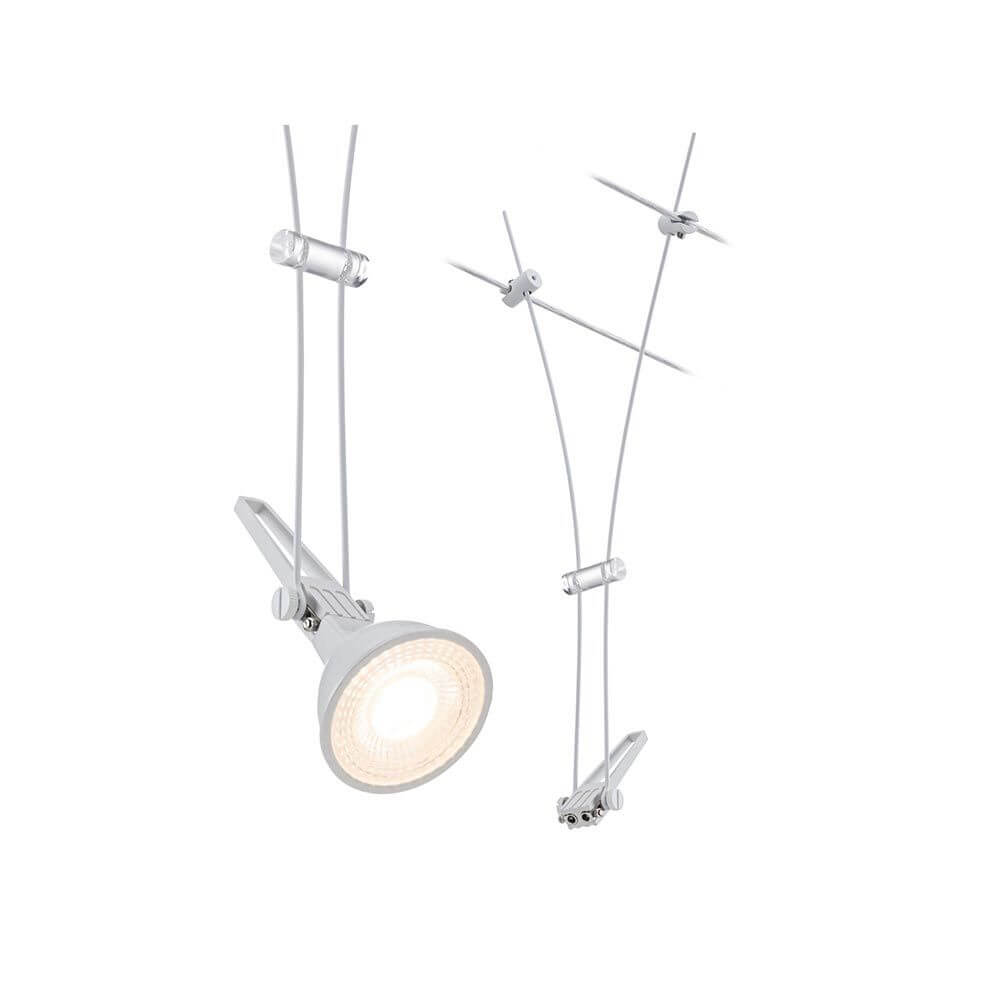 CorDuo Seilsystem Comet Einzelspot Weiß-Matt Dimmbar - weißer dimmbarer Einzelspot an Seilsystem, flexible Wand- und Deckenmontage