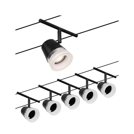 CorDuo Seilsystem 5-flammig Cone Basis-Set Schwarz, Chrom mit 5 Spots für Wand- und Deckenmontage