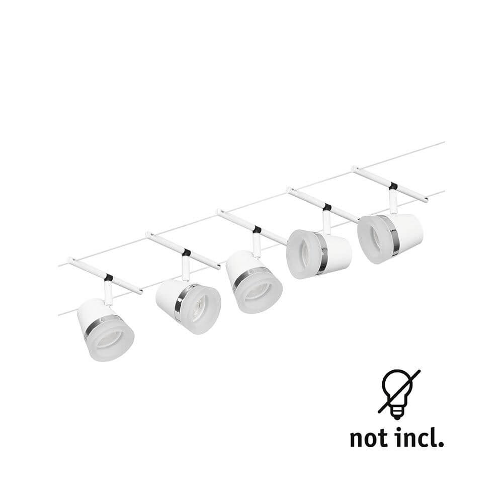 CorDuo Seilsystem Cone Basis-Set Weiß-Matt, Chrom mit 5 Spots, wand- und deckenmontierbares Seilsystem ohne Leuchtmittel