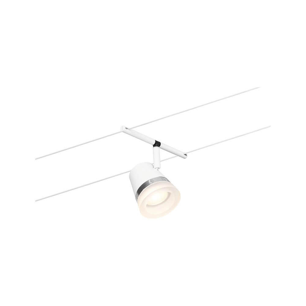 CorDuo Seilsystem Cone Basis-Set Weiß-Matt, Chrom Einzelspot an weißem Seilsystem, Wand- oder Deckenmontage, moderner Strahler
