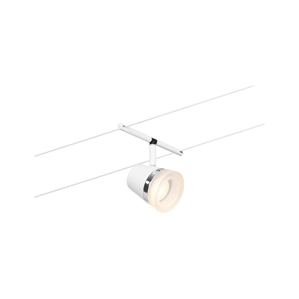 CorDuo Seilsystem Cone Basis-Set Weiß-Matt, Chrom – weißer Spot an Seilsystem, wand- oder deckenmontierbar, modernes Design