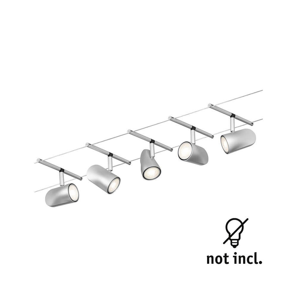 CorDuo Seilsystem Cup Basis-Set Chrom-Matt, Seilsystem 5 Spots in Chrom matt, wand- oder deckenmontierbar, Leuchtmittel nicht enthalten