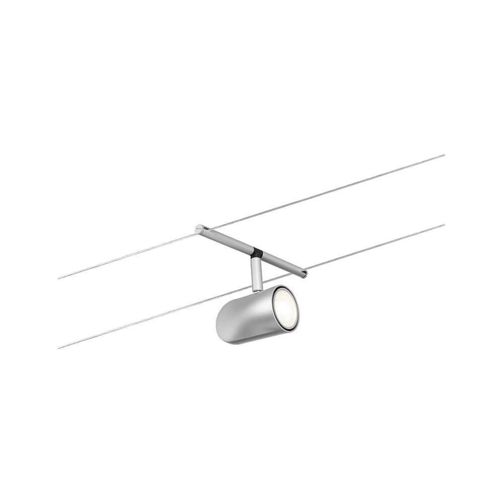 Alt Tag: CorDuo Seilsystem Cup Basis-Set Chrom-Matt Einzelspot an Seilsystem, chrom matt, wand- oder deckenmontierbar, verstellbar