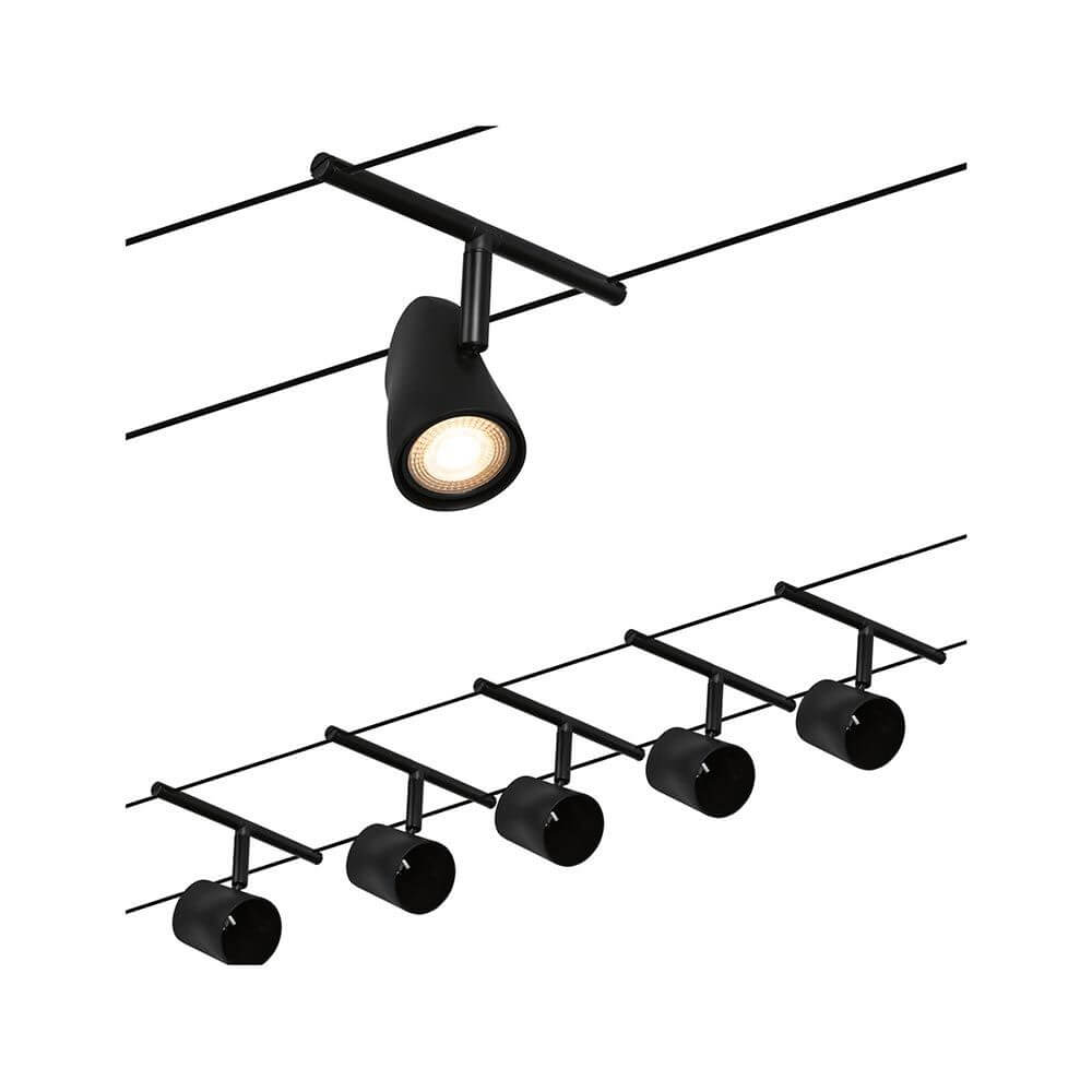 CorDuo Seilsystem Cup Basis-Set Schwarz-Matt, Chrom mit 5 Spots ohne Leuchtmittel