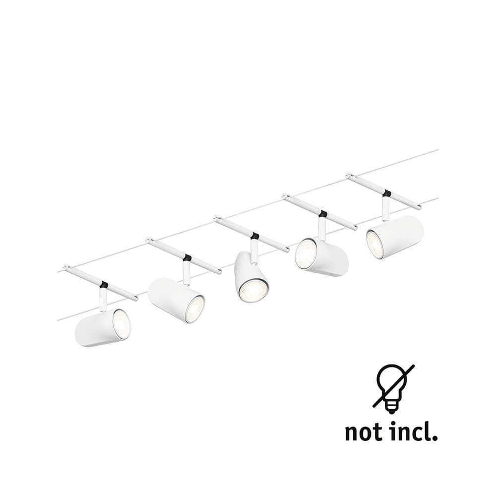 CorDuo Seilsystem Cup Basis-Set Weiß-Matt, Chrom mit 5 Spots ohne Leuchtmittel