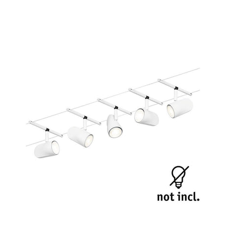 CorDuo cable system Cup base set matt white, chrome with 5 spots without light source