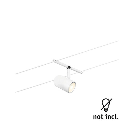 Spot individuel Cup du système de câbles CorDuo blanc mat, chromé, monté sur un système de câbles avec indication de lumière non incluse.