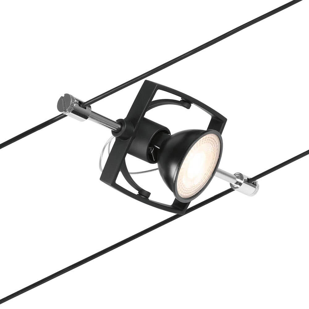 CorDuo Seilsystem Mac II Basis-Set Schwarz-Matt, Chrom montiert an einem Seil.