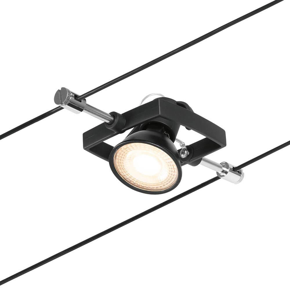 CorDuo Seilsystem Mac II Basis-Set Schwarz-Matt, Chrom mit schwenkbarem Spot auf Seilmontage