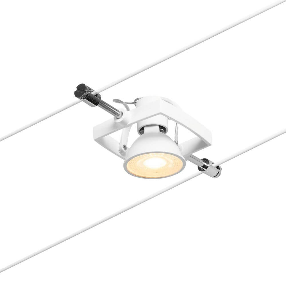 CorDuo Seilsystem Mac II Basis-Set Weiß-Matt, Chrom mit modernem Spot auf Seil.