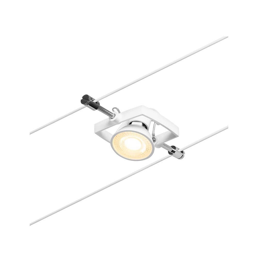 CorDuo Seilsystem Mac II Basis-Set Weiß-Matt, Chrom mit einstellbarem Spotlicht.