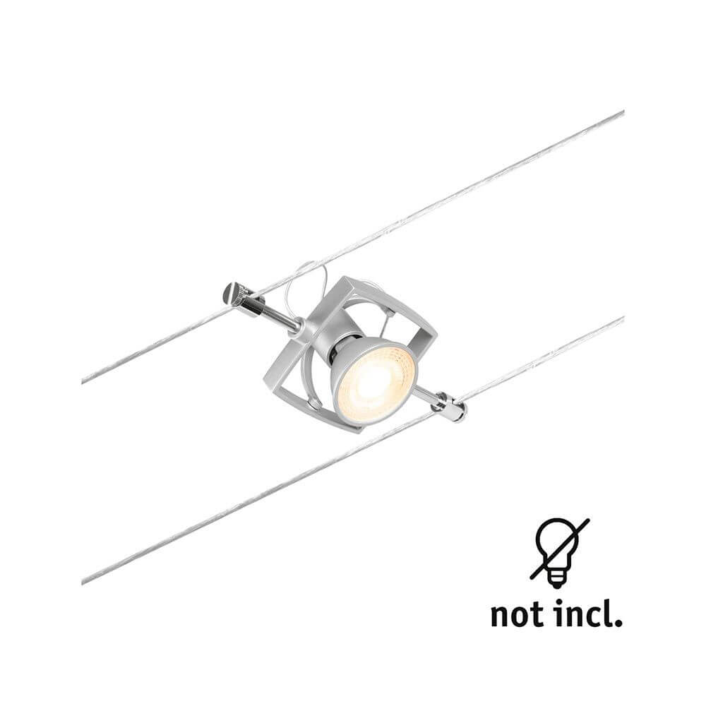 CorDuo Seilsystem Mac II Einzelspot Chrom-Matt an Seilsystem montiert, moderne Innenbeleuchtung.