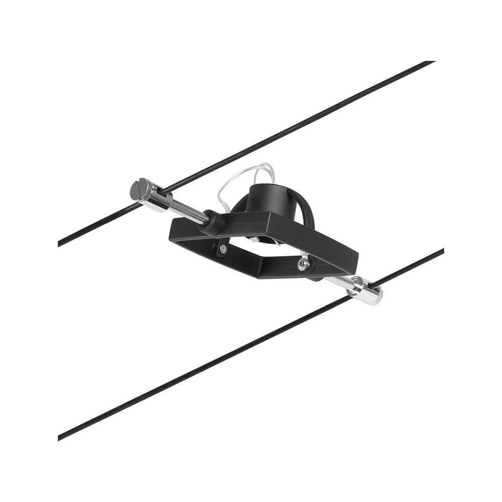 CorDuo Seilsystem Mac II Einzelspot Schwarz-Matt, Chrom auf Seil montiert