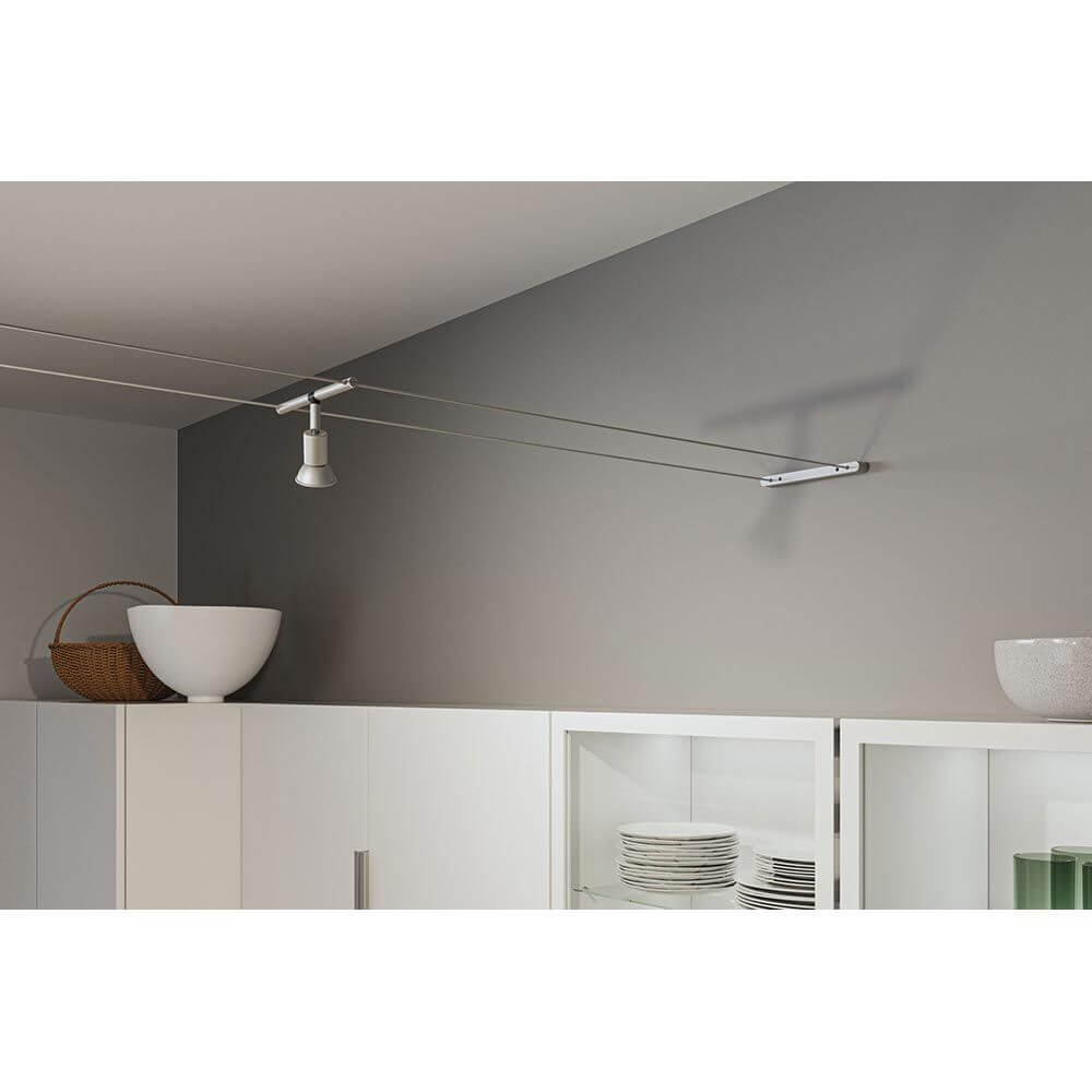 CorDuo kabelsystem monteringssæt beslag sæt af 2 mat krom i moderne køkken med kabelførte elementer.