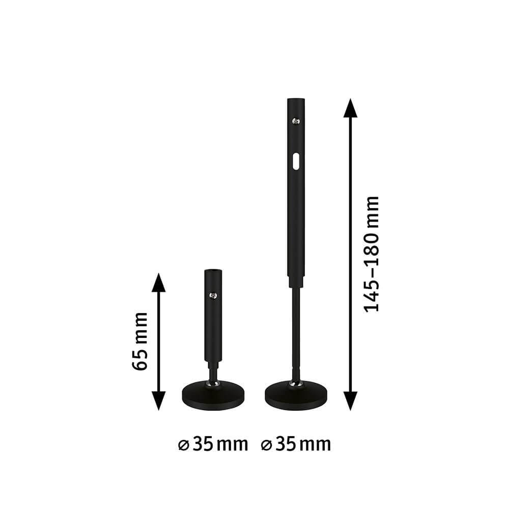Kit de montage CorDuo pour système de câbles raccord mural noir mat, deux raccords muraux en noir mat avec indications de dimensions