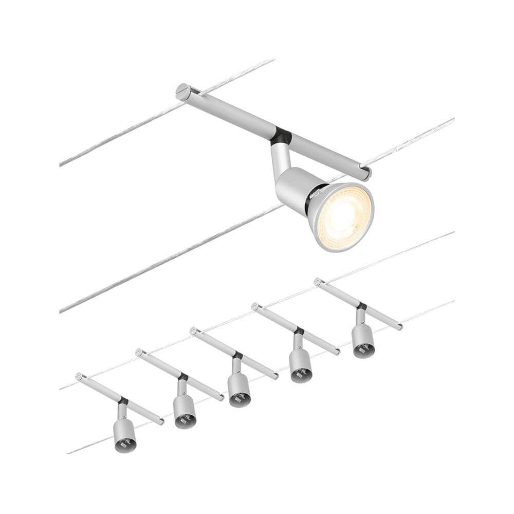 CorDuo Seilsystem Salt Basis-Set Chrom-Matt mit flexiblen Spots auf einem Seil.