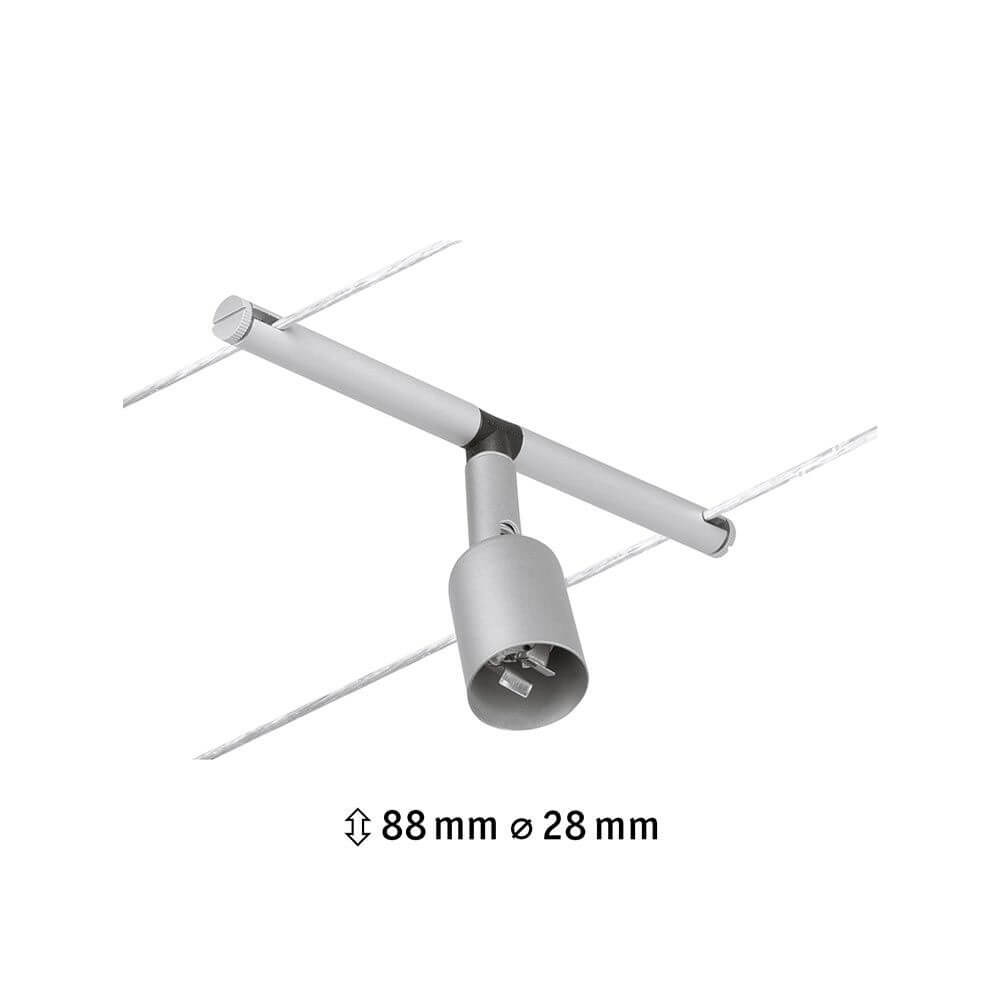 CorDuo Seilsystem Salt Einzelspot Chrom-Matt an einem Seil montiert, ideal für flexible Lichtinstallationen.