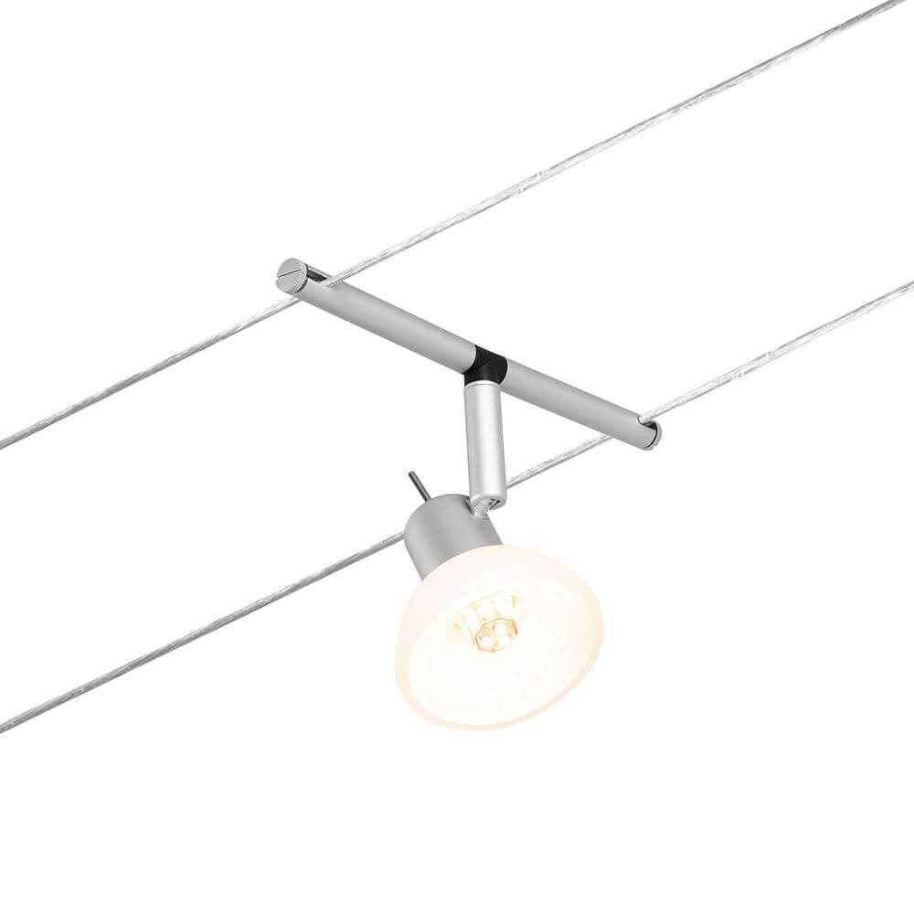 CorDuo Seilsystem Sheela Basis-Set Chrom-Matt LED Spot auf Seil montiert, modern und vielseitig.