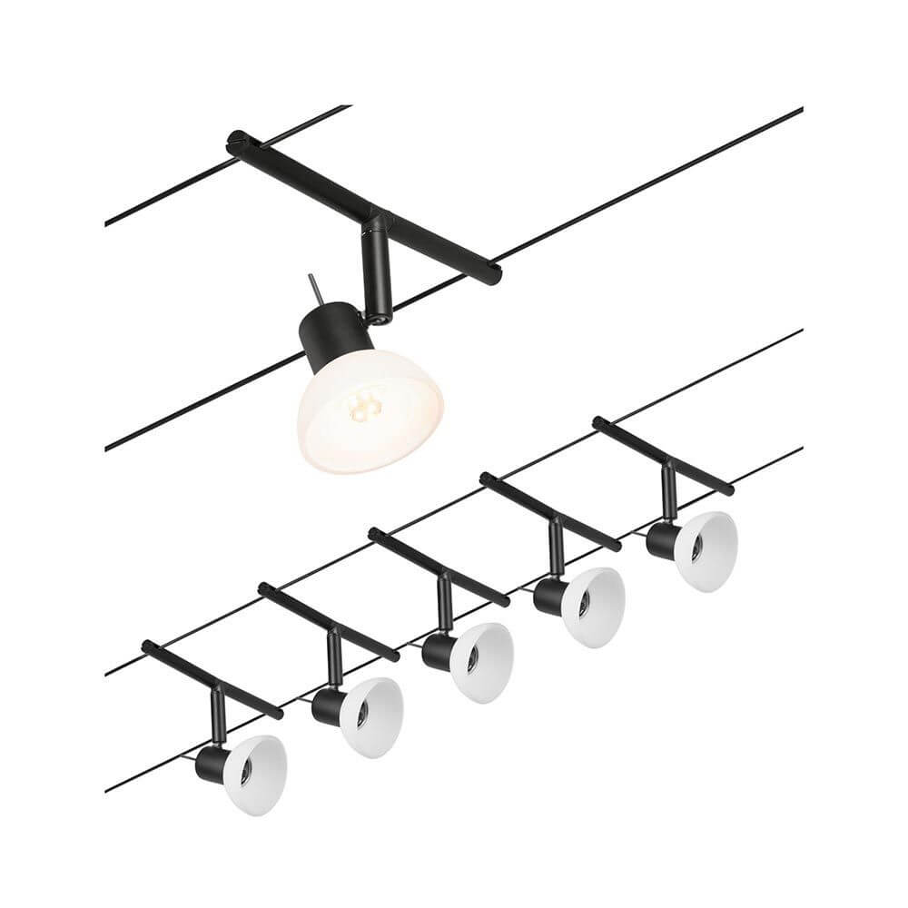 CorDuo Seilsystem Sheela 5-Spot Basis-Set Schwarz, Chrom mit fünf Spots und modernem Design.