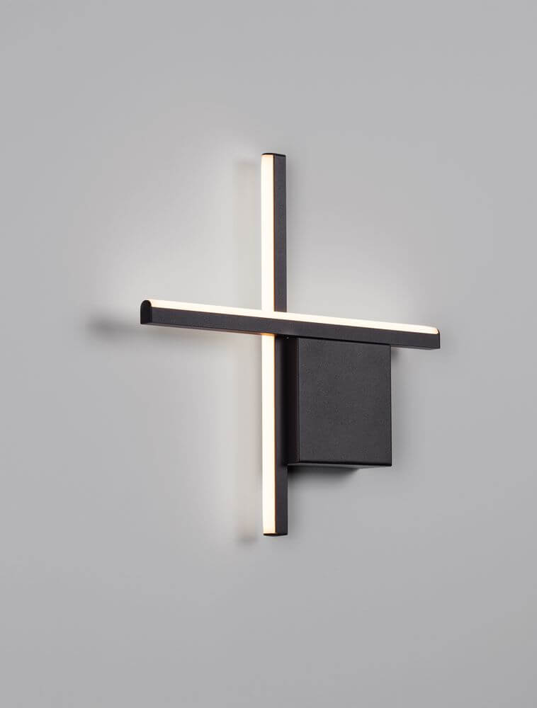 Cross LED Wandleuchte 30cm 2-flammig 2700K in mattem Schwarz mit eleganter Lichtwirkung.