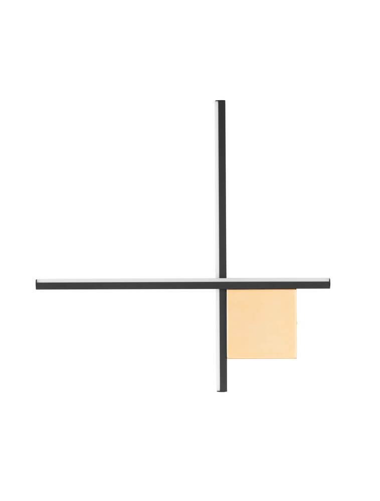 Cross LED Wandleuchte in mattem Gold und Schwarz, elegantes geometrisches Design, nachhaltige Beleuchtungslösung.