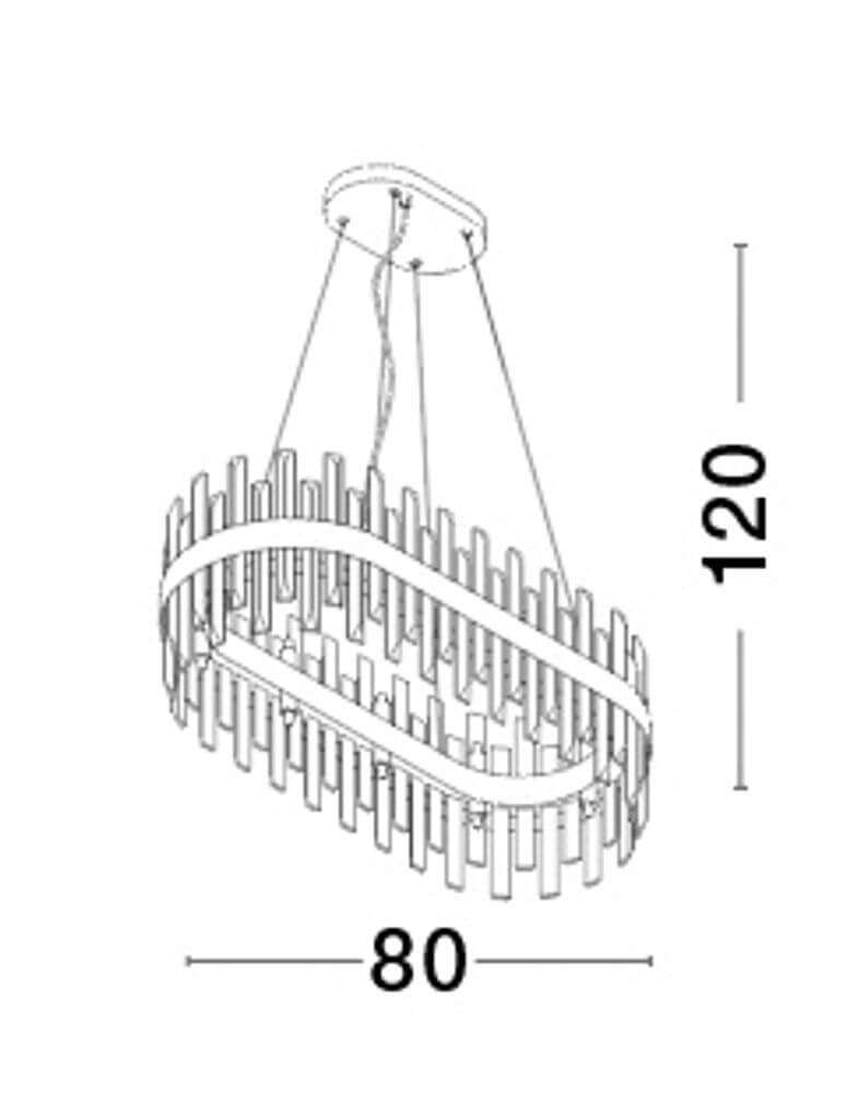 Crown Pendelleuchte 10-flammig Gold-Satiniert mit eleganten Kristallglasstäben und satinierten Metallband.