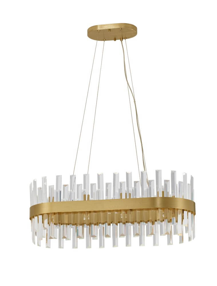 Crown Pendelleuchte 10-flammig Gold-Satiniert mit elegantem Kristallglas und Satin-Gold-Design.