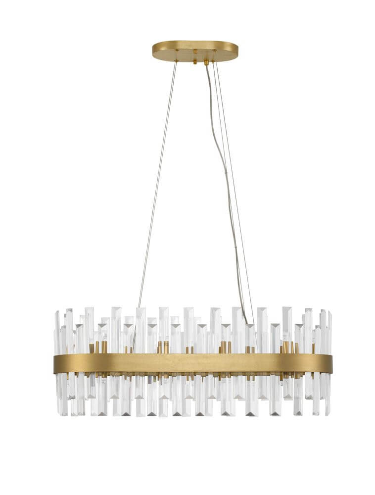 Crown Pendelleuchte 10-flammig Gold-Satiniert mit elegantem Kristallglas-Design.