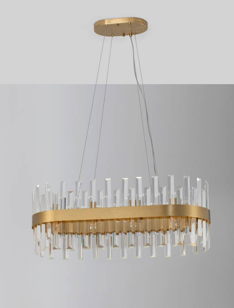 Crown Pendelleuchte 10-flammig Gold-Satiniert mit Kristallglasstäben für elegantes Lichtdesign