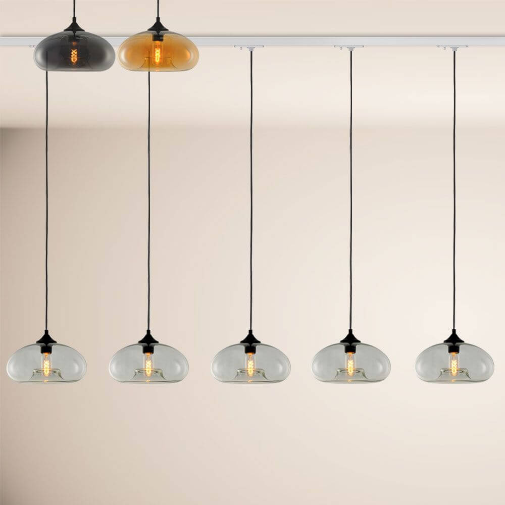 s.luce Cruet Low Esstisch-Pendelleuchte 1-Phasen-Schiene Endeinspeiser mit eleganten Glaskörpern