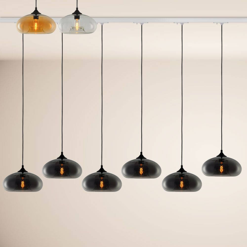 s.luce Cruet Low Esstisch-Pendelleuchte 1-Phasen-Schiene Endeinspeiser in modernem Design mit mehreren Leuchten.