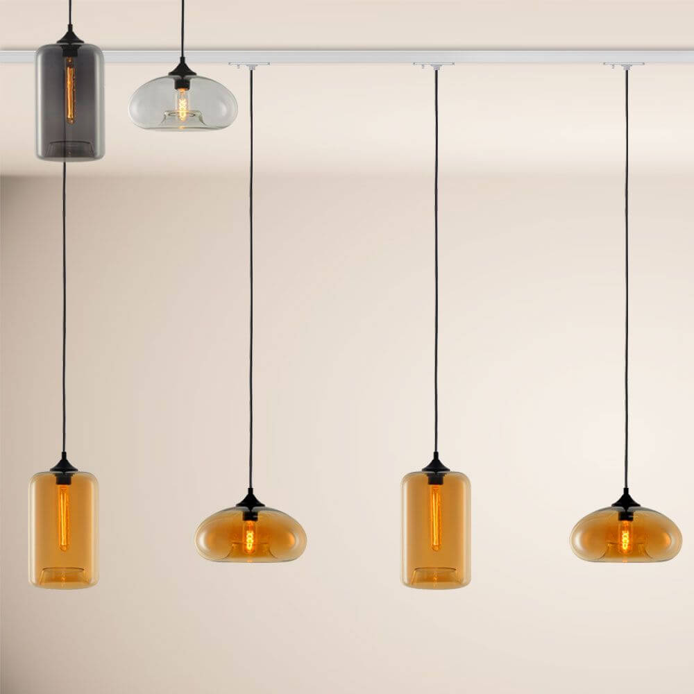 s.luce Cruet Esstischlampe 1-Phasen-Schiene 200cm Mitteleinspeiser mit verschiedenen Pendelleuchten