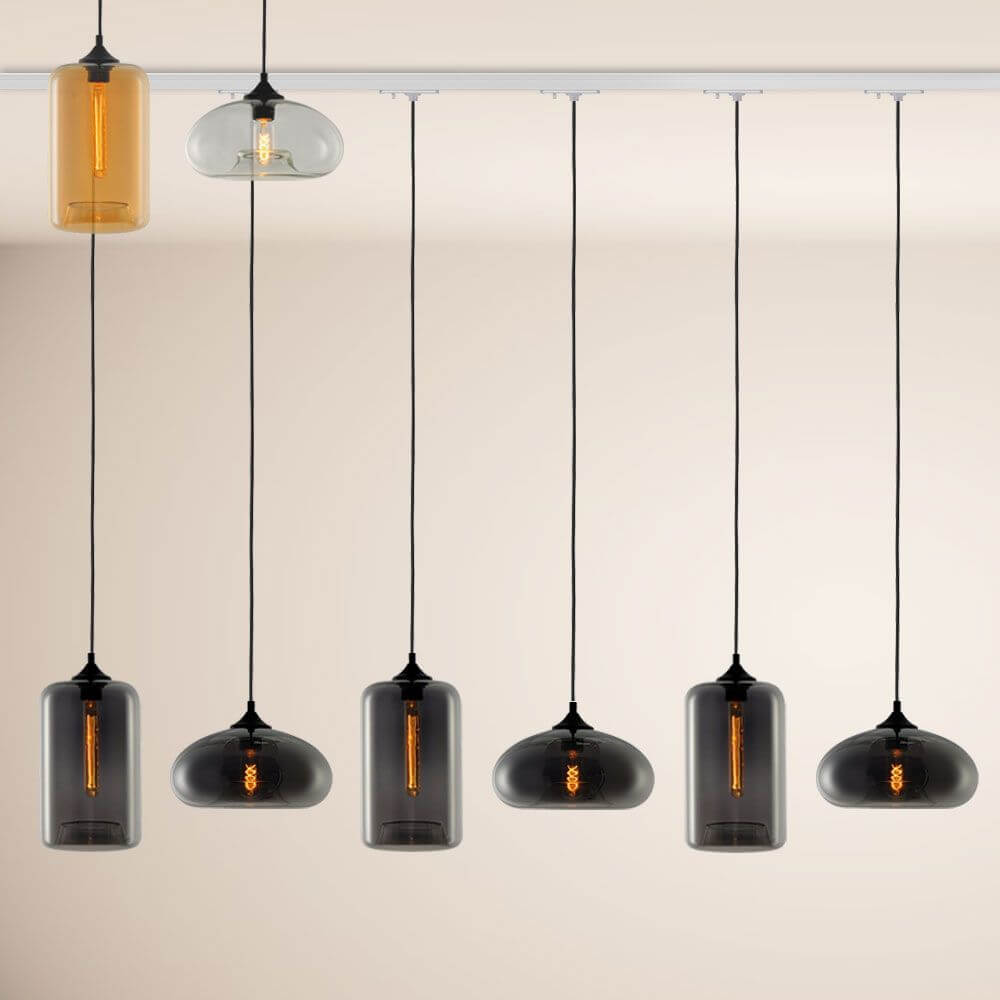 s.luce Cruet Esstischlampe 1-Phasen-Schiene 200cm Mitteleinspeiser mit mehreren Pendelleuchten