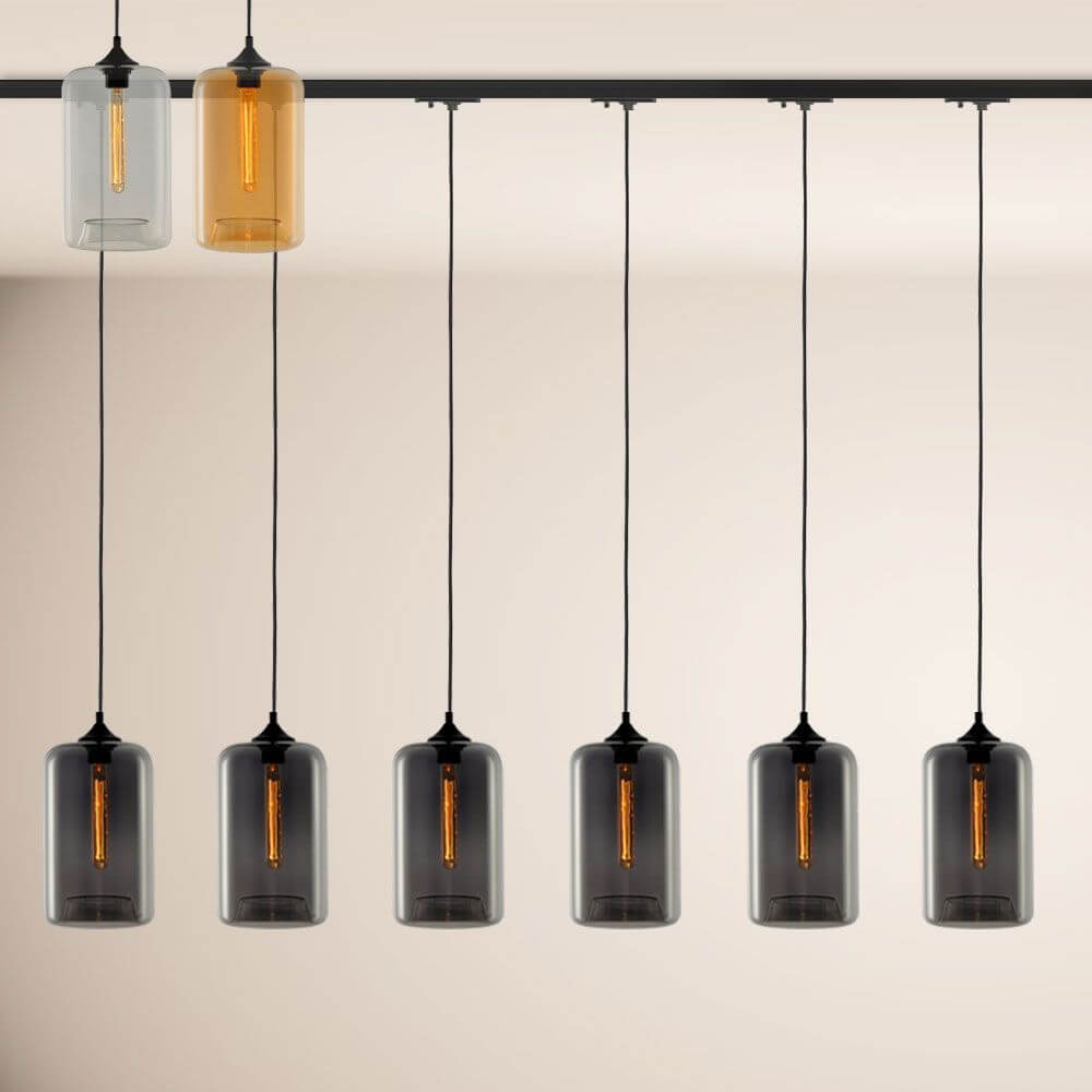 s.luce Cruet Up Esstisch-Pendellampe 1-Phasen-Schiene Endeinspeiser mit verschiedenen Glaskörpern.