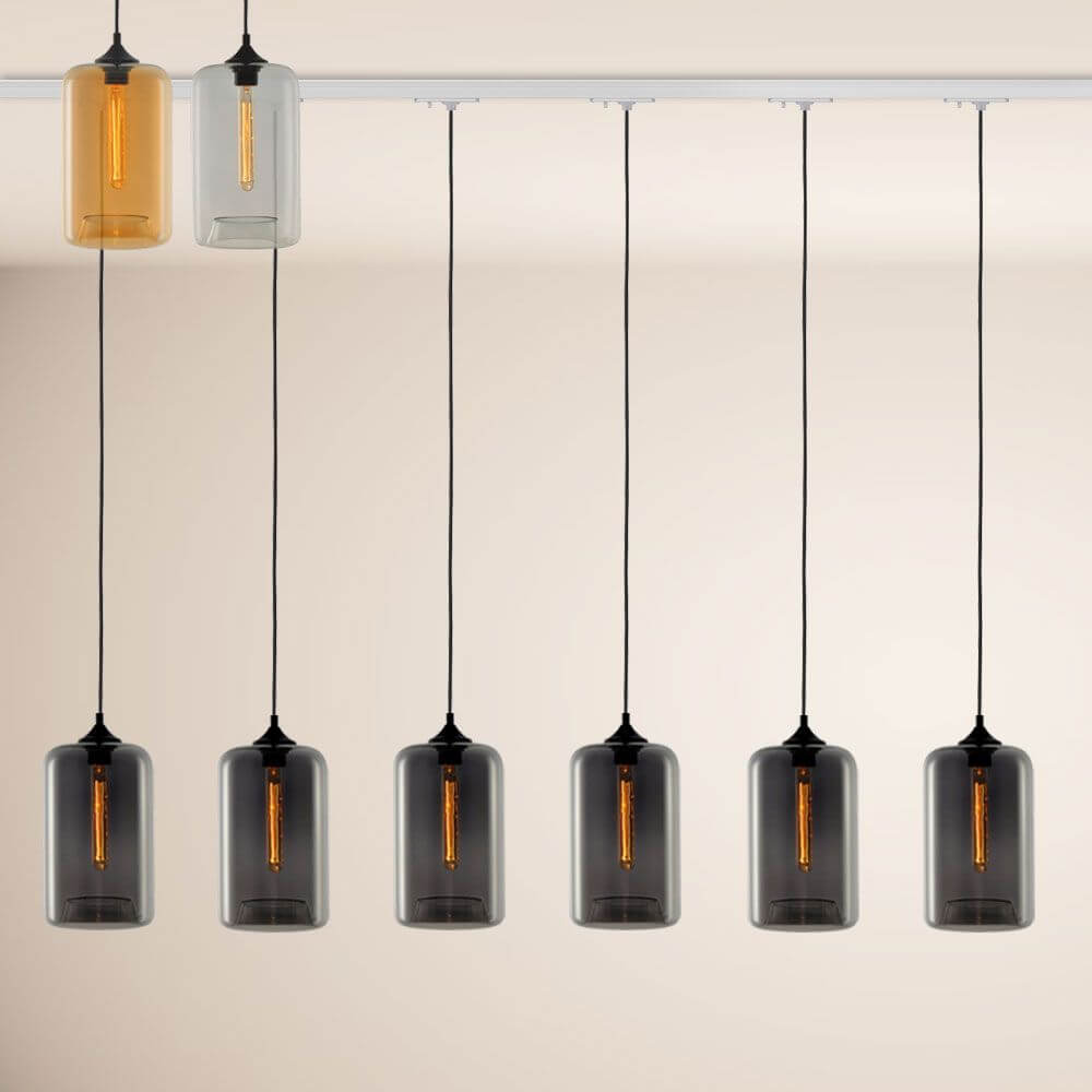 s.luce Cruet Up Esstisch-Pendellampe 1-Phasen-Schiene Endeinspeiser in modernem Design mit verschiedenen Glaskörpern.