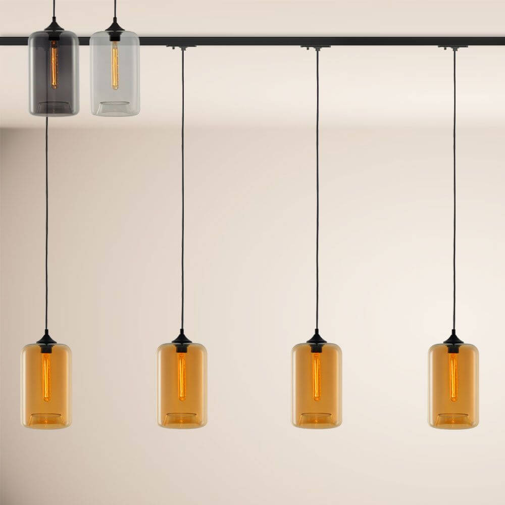 s.luce Cruet Up Esstisch-Pendellampe 1-Phasen-Schiene Endeinspeiser mit Glaslampen in verschiedenen Farben