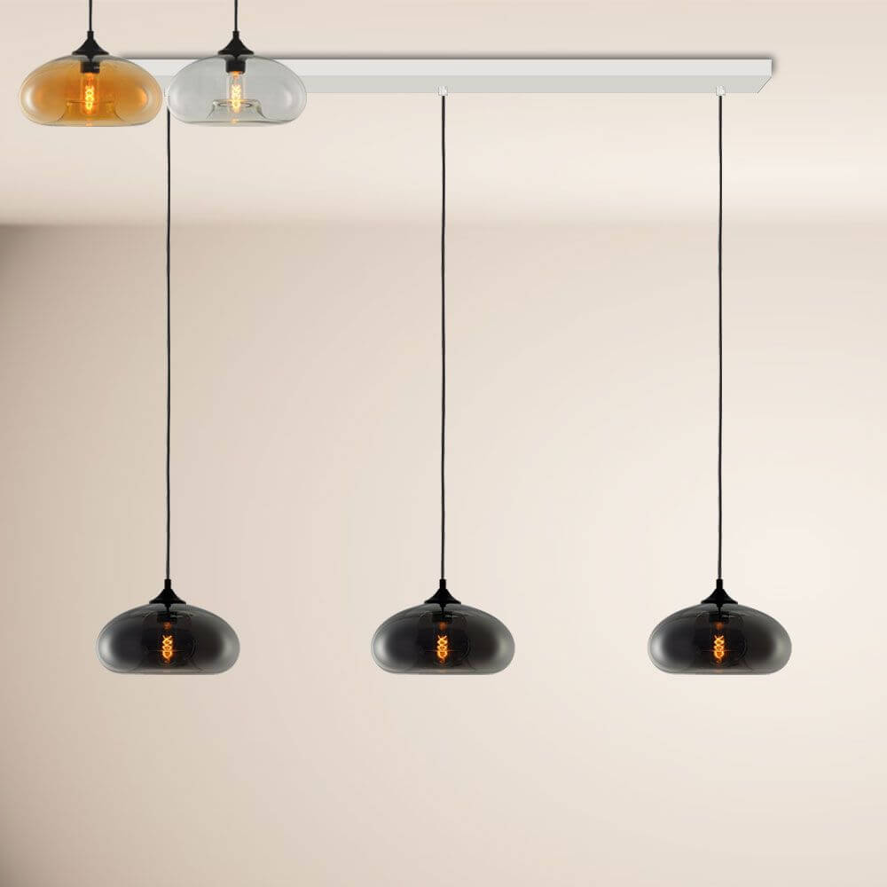 s.luce Cruet Low Esstisch-Hängeleuchte 2 bis 5-flammig 160cm mit stilvollen Glas-Pendelleuchten.