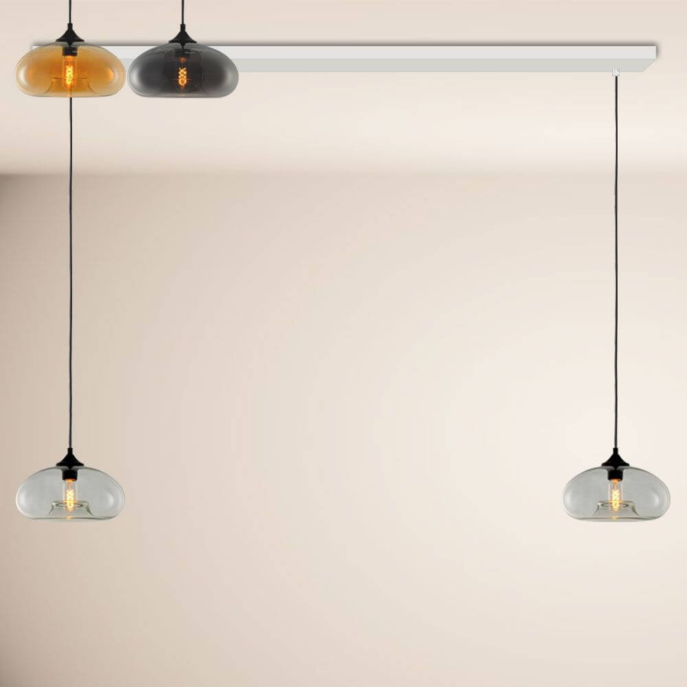 s.luce Cruet Low Esstisch-Hängeleuchte 2 bis 5-flammig 160cm in modernem Design mit Glaslampenschirmen.