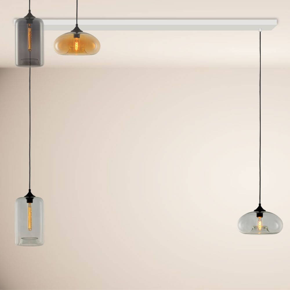 s.luce Cruet Low Esstisch-Pendellampe 2 bis 5-flammig 120cm mit modernen Glas-Schirmen für stilvolle Beleuchtung.