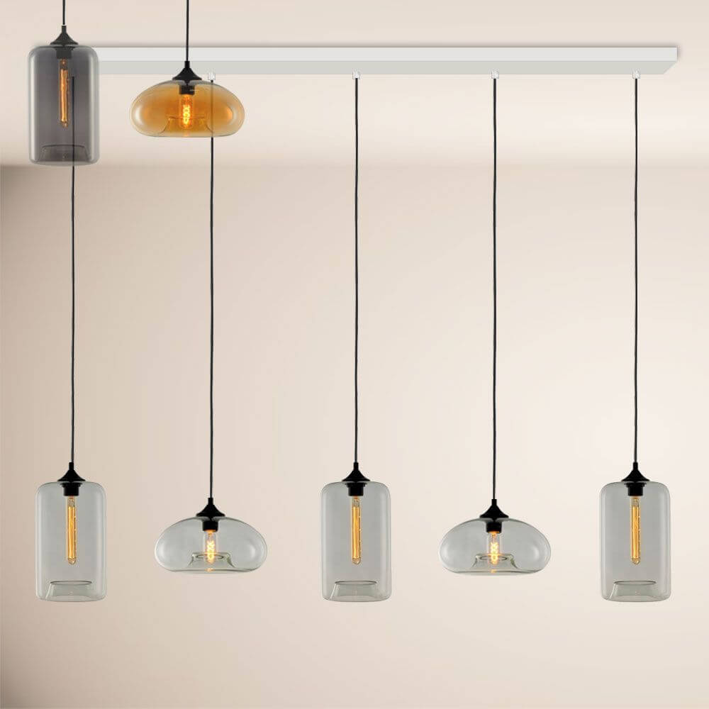 s.luce Cruet Low Esstisch-Pendellampe 2 bis 5-flammig 120cm in zeitlosem Design mit Glasleuchten.