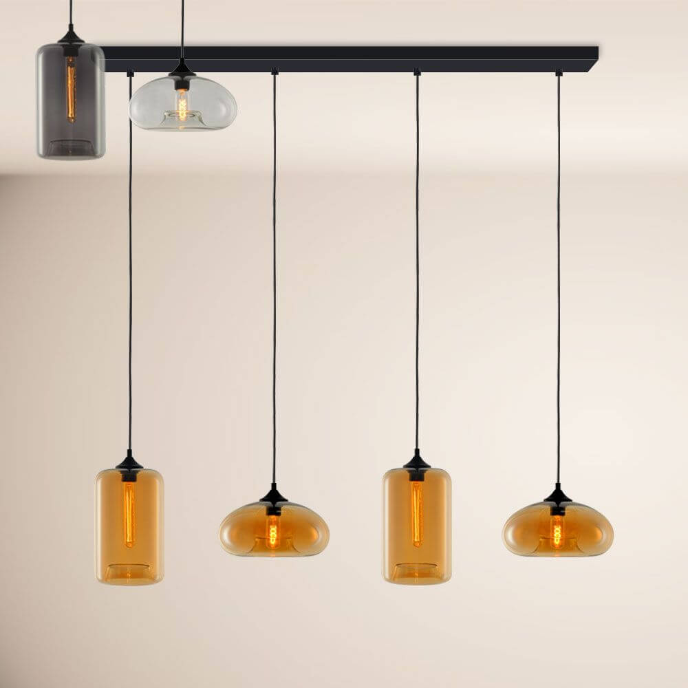 s.luce Cruet Esszimmerlampe 2 bis 5-flammig Balken 160cm mit stilvollen Glas-Deckenelementen.