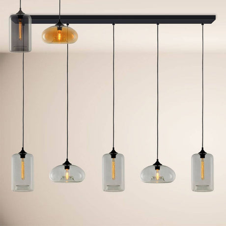 s.luce Cruet spisestuelampe med 2 til 5 lyskilder, bjelke 160 cm med moderne glasspendler.
