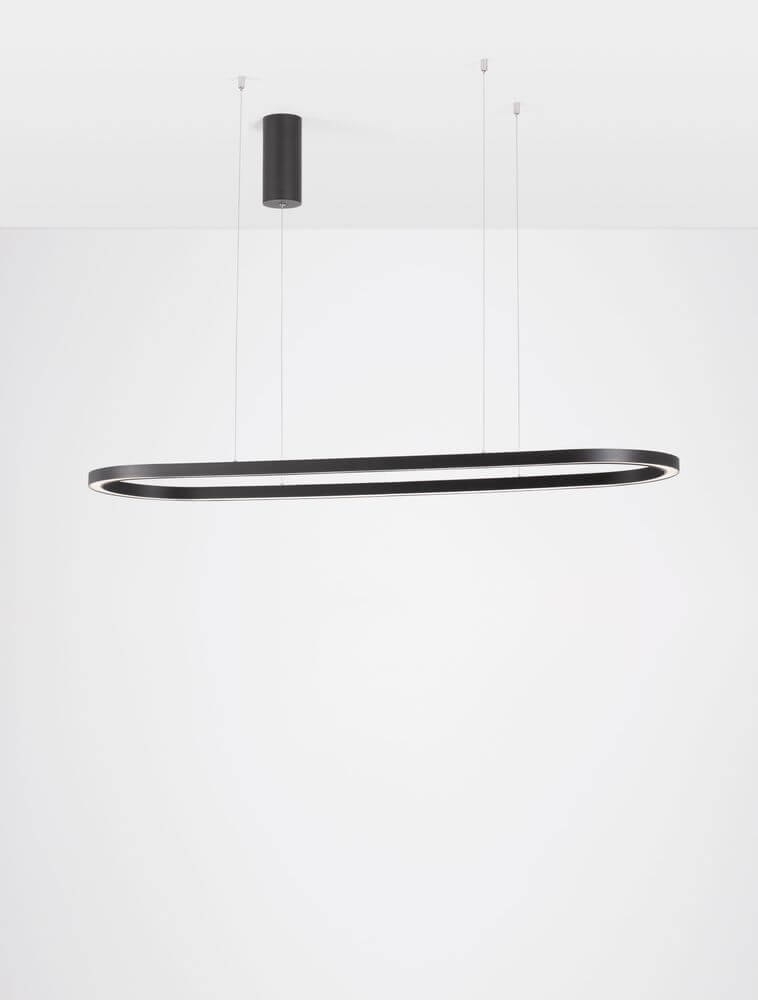 Alt Tag: Cuppe LED Pendelleuchte 3000K schwarz, schlankes Aluminium-Acryl Design, 56W 6989 Lumen warmweiß 3000K, Esszimmerlampe