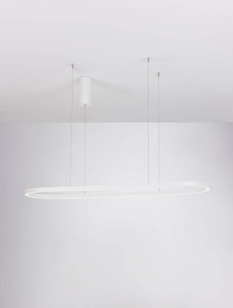 Cuppe LED Pendelleuchte 3000K – schlanke weiße LED-Hängeleuchte aus Aluminium und Acryl, warmweißes 3000K Licht für Wohn- und Essbereich
