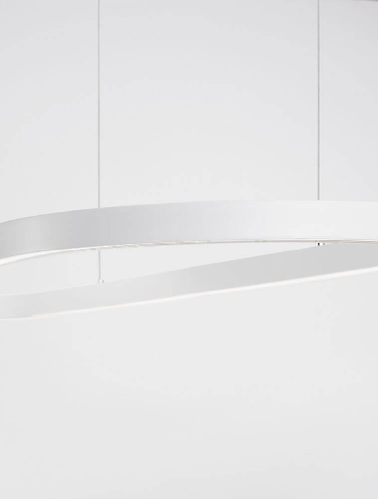 Alt Tag: Cuppe LED Pendelleuchte 3000K weißes schlankes Aluminium-Design, warmweißes 3000K Licht, minimalistisches modernes Wohnraum-Leuchtenhighlight