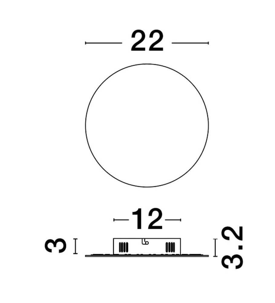 Technische Zeichnung der Cyrcle LED Wandleuchte Ø 22cm 3000K mit Maßangaben.