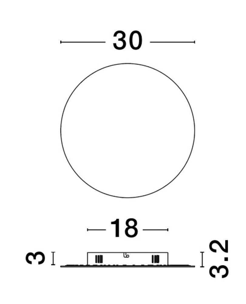 Technische Zeichnung der Cyrcle LED Wandleuchte Ø 30cm 3000K mit Durchmesser und Höhe.