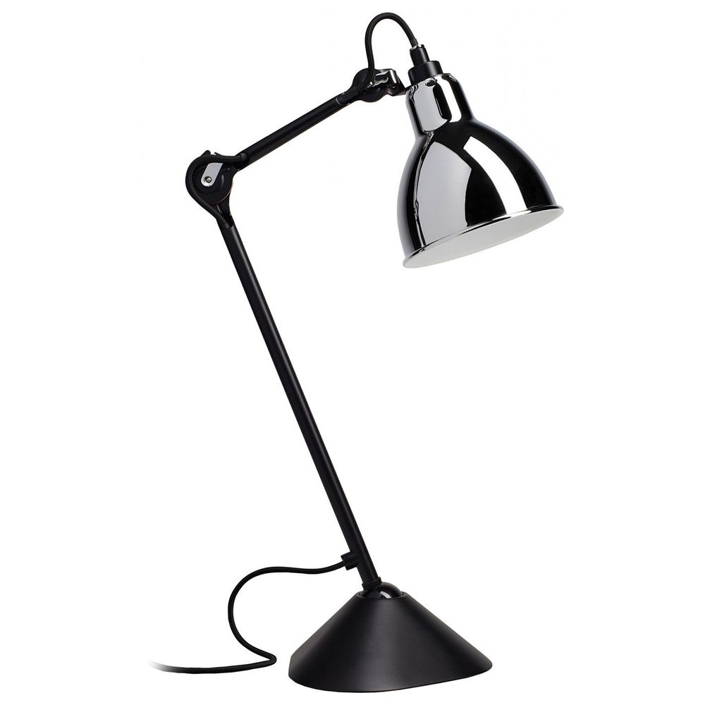 DCWéditions Gras N°205 Tischlampe mit schwenkbarem Schirm in Schwarz und Chrom, designt von Bernard-Albin Gras.