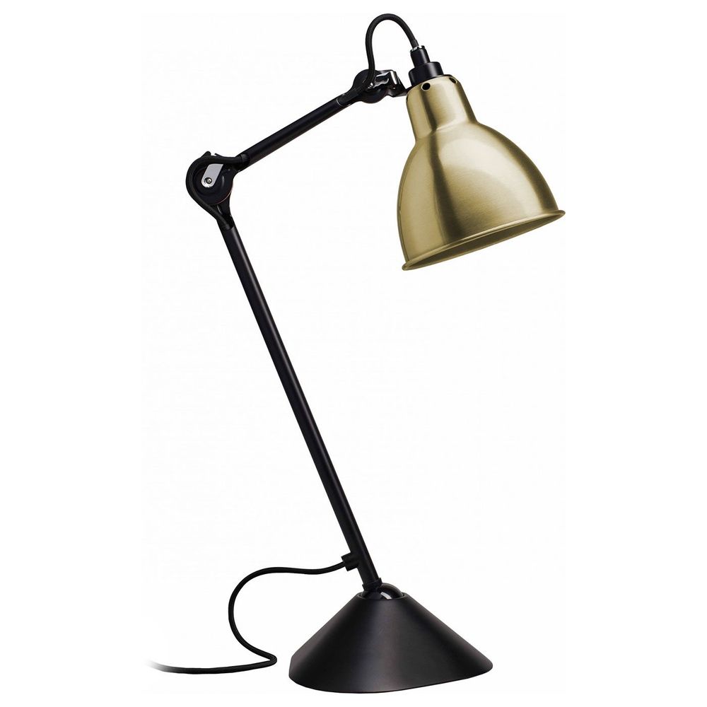 DCWéditions Gras N°205 Tischlampe in Schwarz und Gold, schwenkbar, ikonisches Leuchtendesign von 1921.